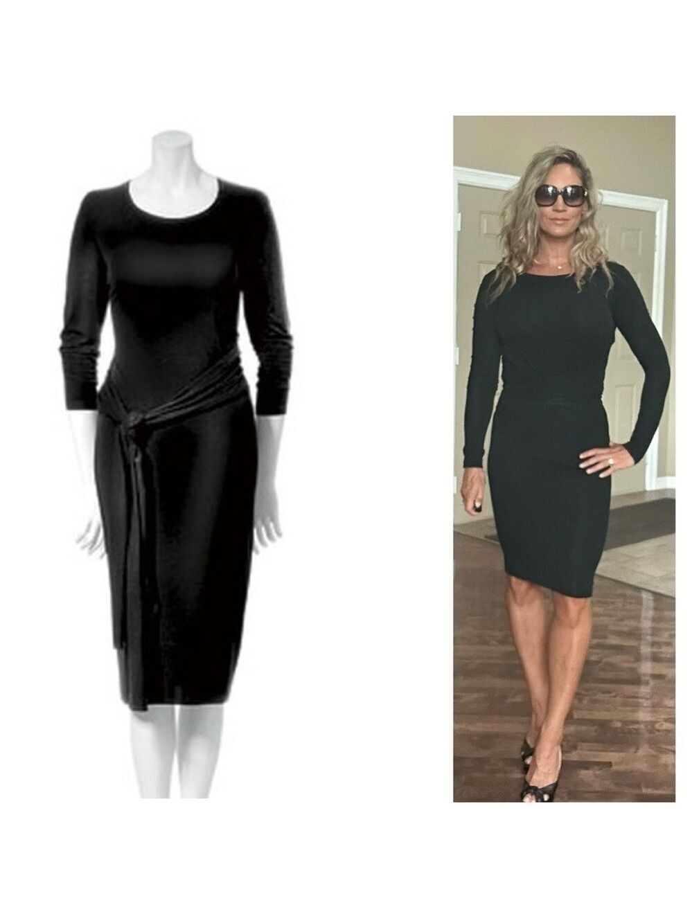 Donna Karan New York black wrap tie dress long sleeve Sz S